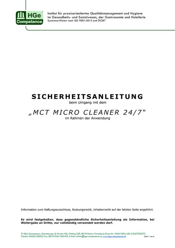 Sicherheitsanleitung Microcleaner Medicleantec Microcleaner